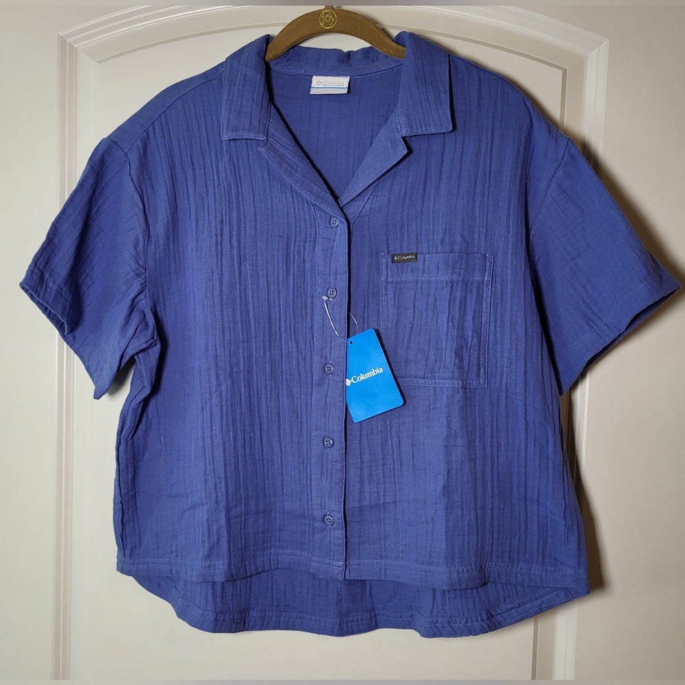 COLUMBIA Women's Holly Hideaway Breezy Short Sleeve Top - Size M - Blue - (NWT) - Picture 7 of 12